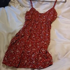 Justify Red & White Floral Elastic Back Pocketed Rayon Sundress Size Sma…